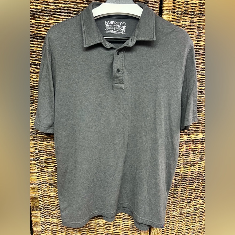 Faherty - Cloud Cotton, Men's Polo in Charcoal, Size: Large